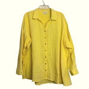 NorthStyle Yellow Crinkle Gauze Cotton Blouse Shirt Womens Plus Size 2X Bright